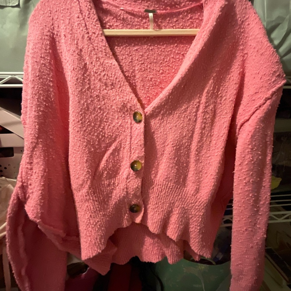 Free People Pink Textured Cardigan